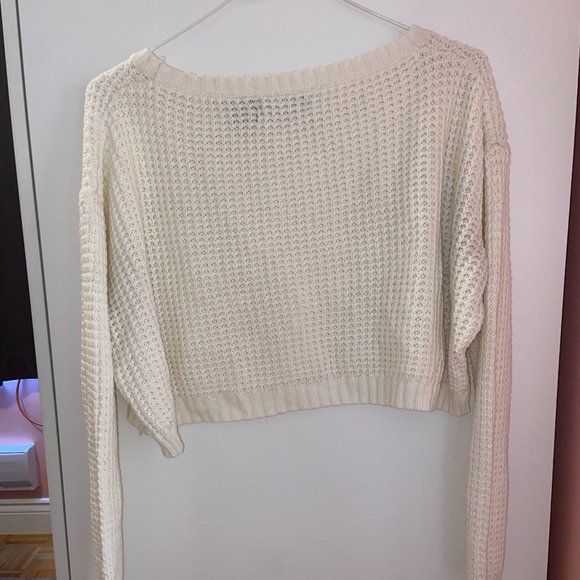 [2-Piece] Cropped Knit Sweaters | White + Green - Picture 11 of 15
